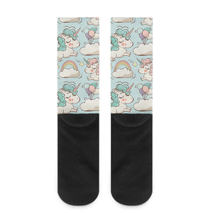 Cute Rainbow Unicorn Pattern Print Crew Socks