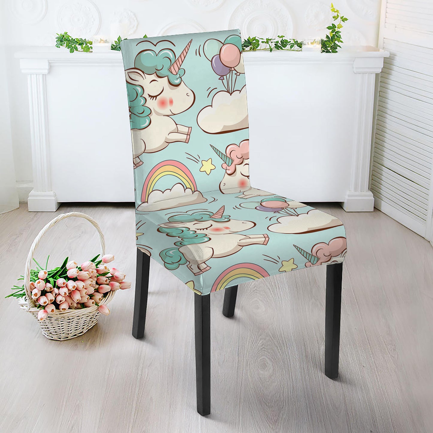 Cute Rainbow Unicorn Pattern Print Dining Chair Slipcover