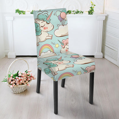 Cute Rainbow Unicorn Pattern Print Dining Chair Slipcover