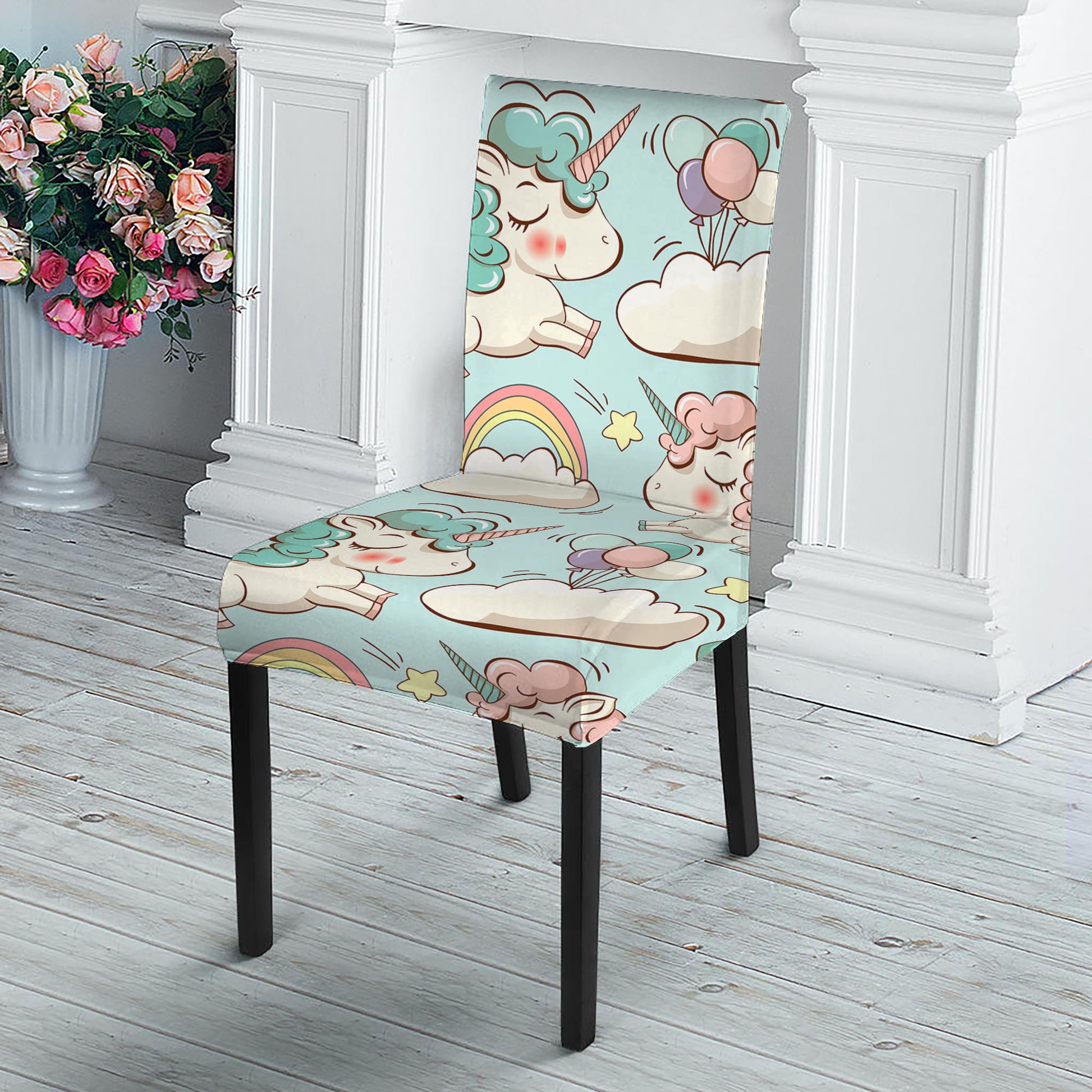 Cute Rainbow Unicorn Pattern Print Dining Chair Slipcover