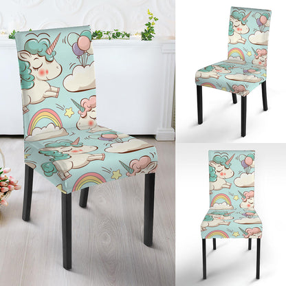 Cute Rainbow Unicorn Pattern Print Dining Chair Slipcover