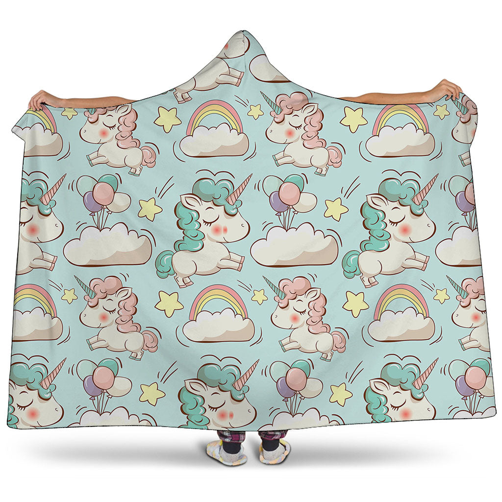 Cute Rainbow Unicorn Pattern Print Hooded Blanket