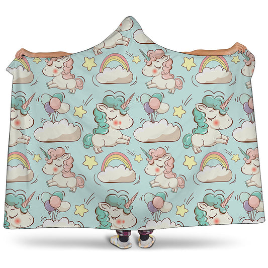 Cute Rainbow Unicorn Pattern Print Hooded Blanket
