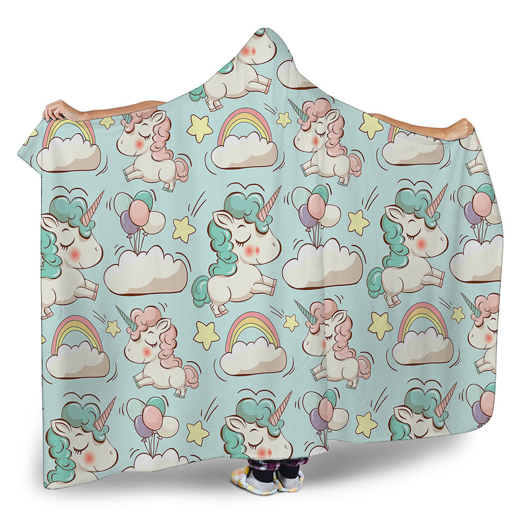 Cute Rainbow Unicorn Pattern Print Hooded Blanket