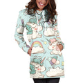 Cute Rainbow Unicorn Pattern Print Pullover Hoodie Dress