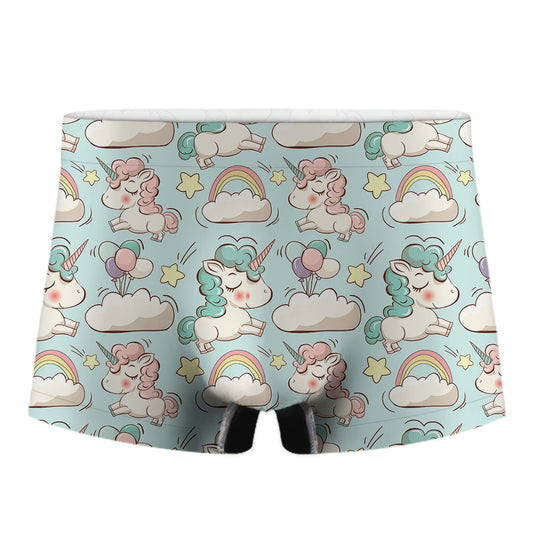 Cute Rainbow Unicorn Pattern Print Men's Boxer Briefs