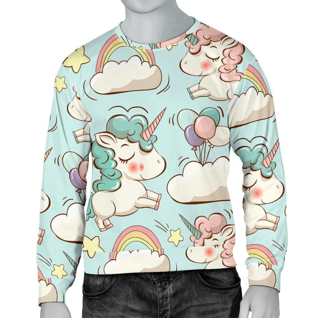 Cute Rainbow Unicorn Pattern Print Men's Crewneck Sweatshirt GearFrost