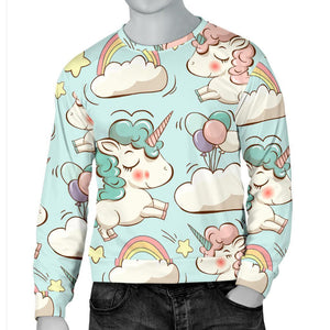 Cute Rainbow Unicorn Pattern Print Men's Crewneck Sweatshirt GearFrost