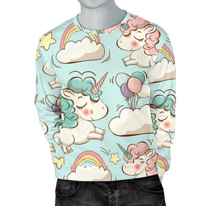 Cute Rainbow Unicorn Pattern Print Men's Crewneck Sweatshirt GearFrost