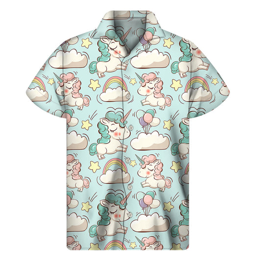 Cute Rainbow Unicorn Pattern Print Men's Short Sleeve Shirt