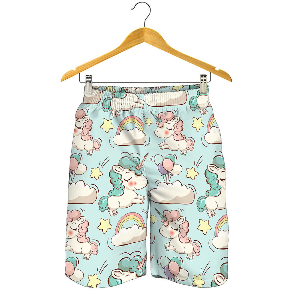 Cute Rainbow Unicorn Pattern Print Men's Shorts