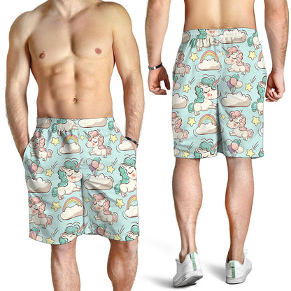 Cute Rainbow Unicorn Pattern Print Men's Shorts