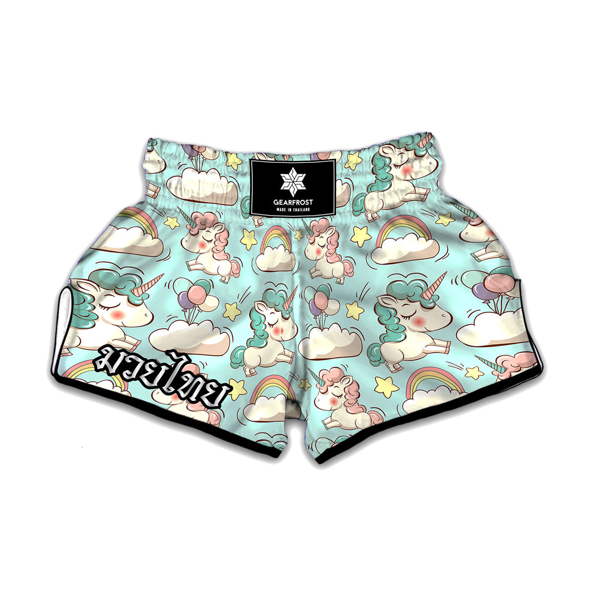 Cute Rainbow Unicorn Pattern Print Muay Thai Boxing Shorts