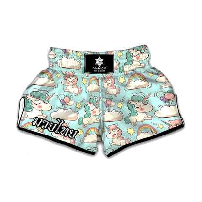 Cute Rainbow Unicorn Pattern Print Muay Thai Boxing Shorts