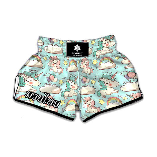 Cute Rainbow Unicorn Pattern Print Muay Thai Boxing Shorts