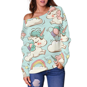 Cute Rainbow Unicorn Pattern Print Off Shoulder Sweatshirt GearFrost