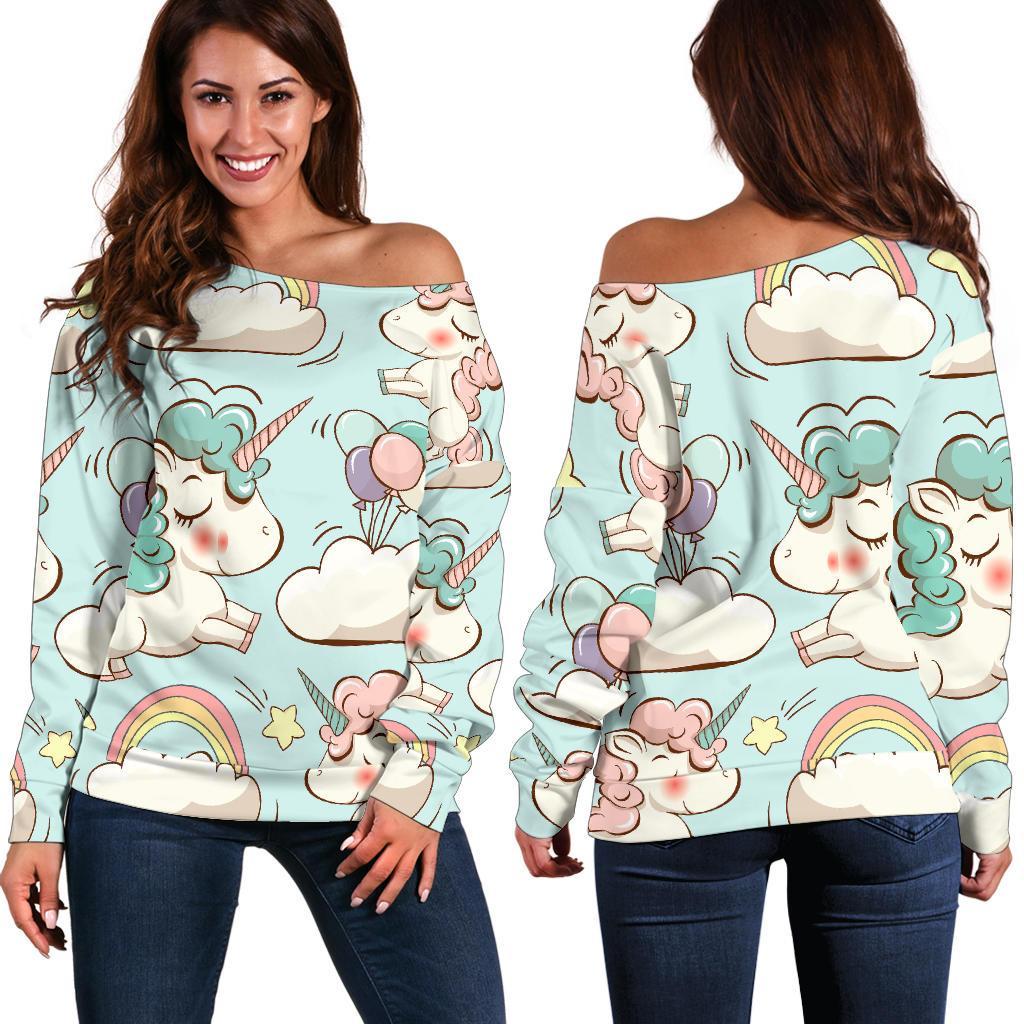 Cute Rainbow Unicorn Pattern Print Off Shoulder Sweatshirt GearFrost