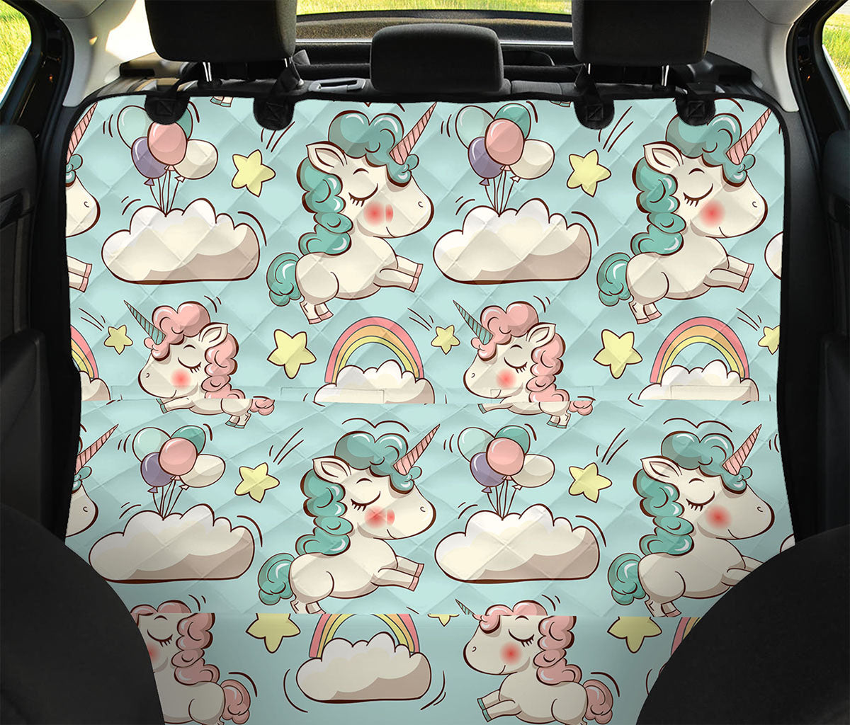Cute Rainbow Unicorn Pattern Print Pet Car Back Seat Cover