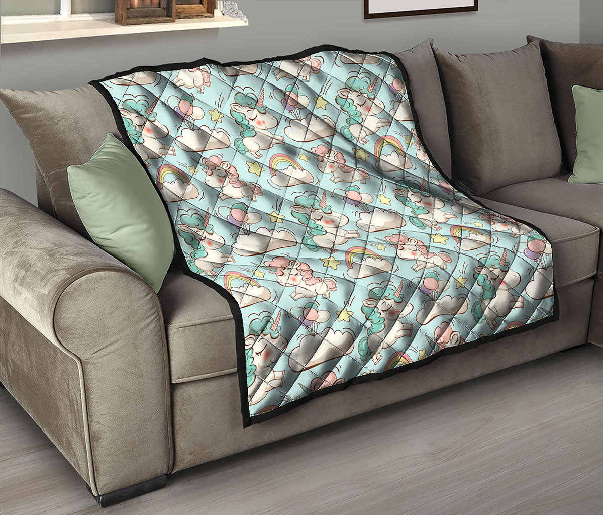 Cute Rainbow Unicorn Pattern Print Quilt