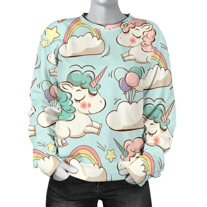 Cute Rainbow Unicorn Pattern Print Women's Crewneck Sweatshirt GearFrost