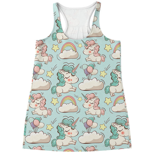 Cute Rainbow Unicorn Pattern Print Women's Racerback Tank Top