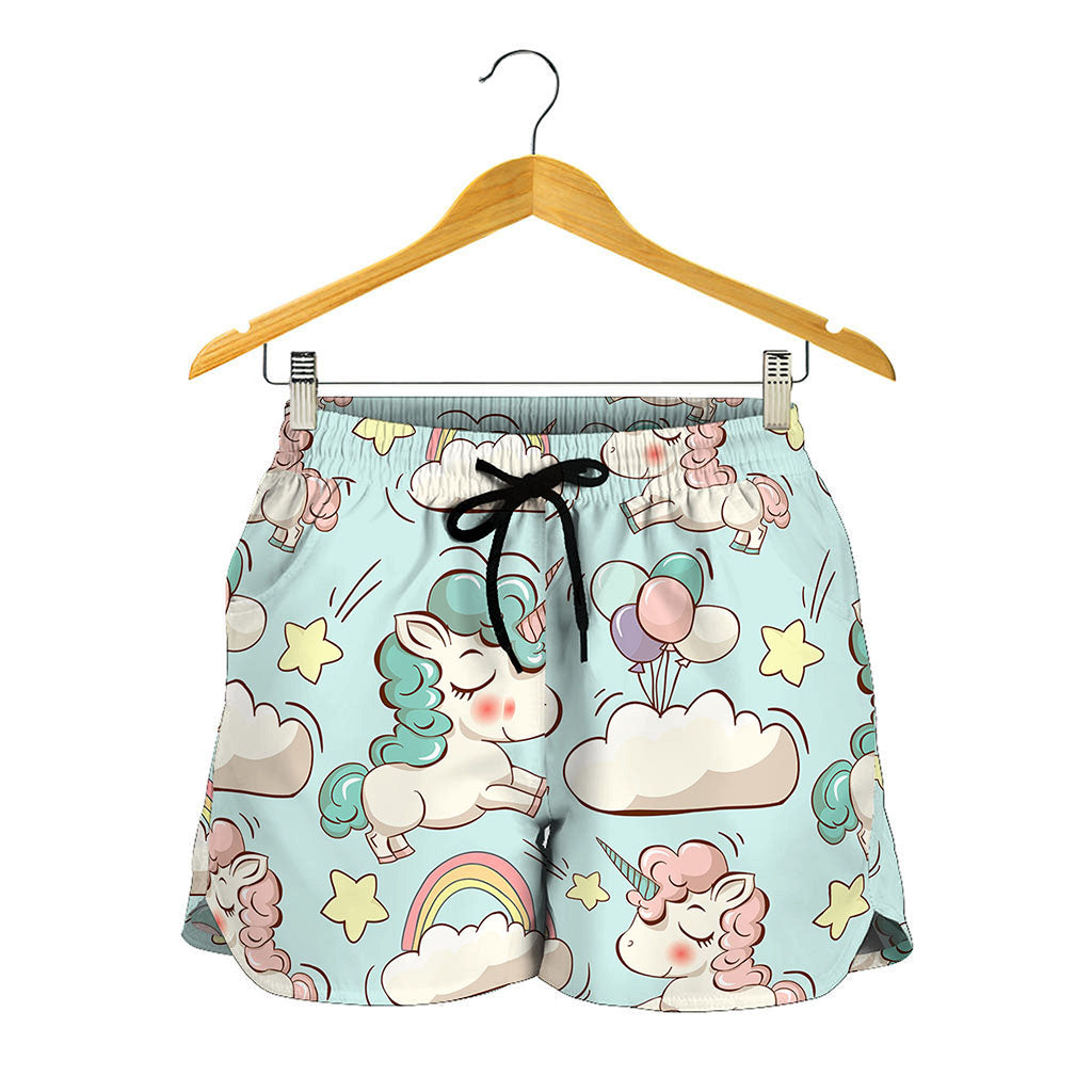 Cute Rainbow Unicorn Pattern Print Women's Shorts