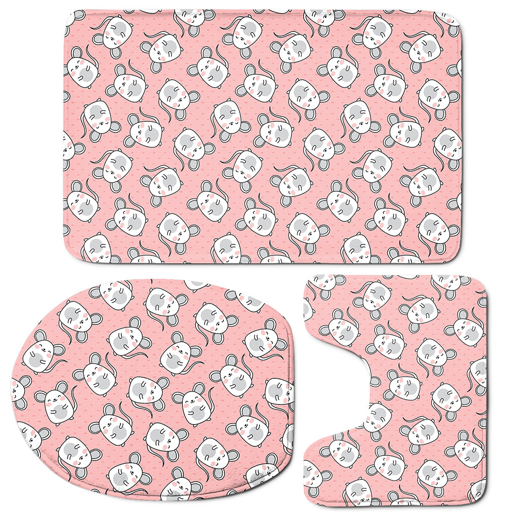 Cute Rat Pattern Print 3 Piece Bath Mat Set