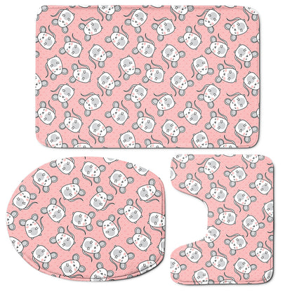 Cute Rat Pattern Print 3 Piece Bath Mat Set