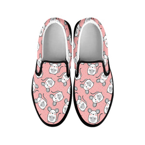 Cute Rat Pattern Print Black Slip On Shoes