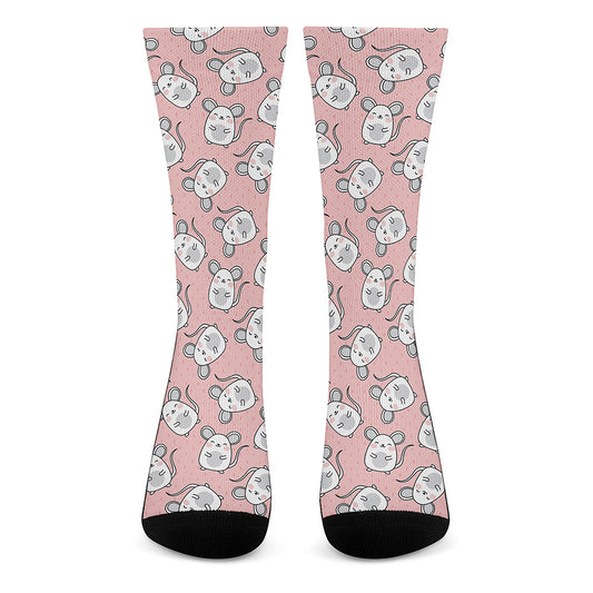 Cute Rat Pattern Print Crew Socks