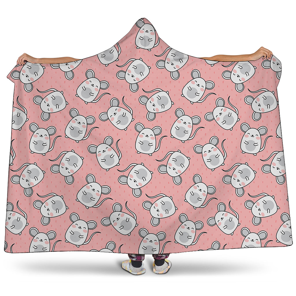 Cute Rat Pattern Print Hooded Blanket