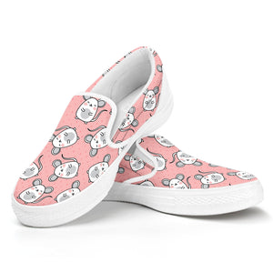 Cute Rat Pattern Print White Slip On Shoes