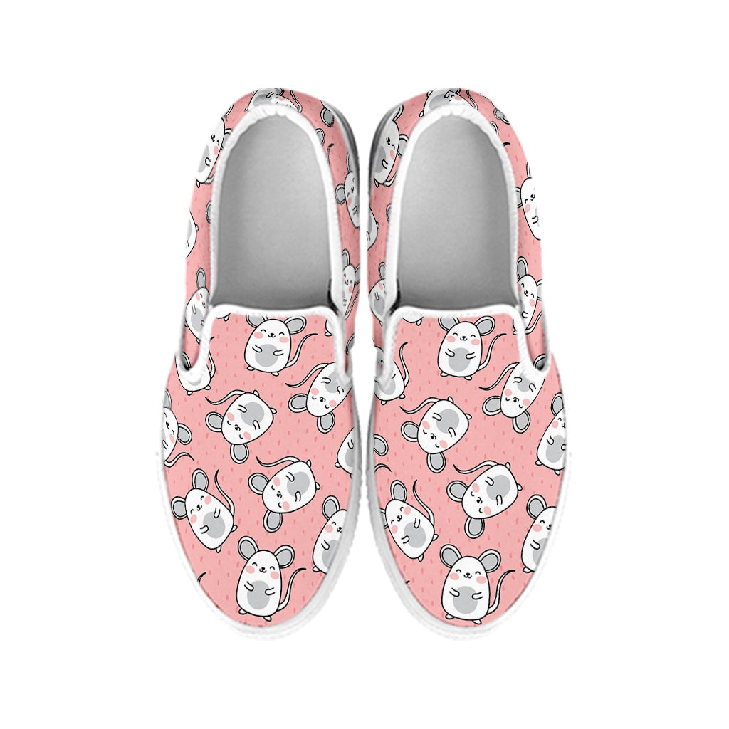 Cute Rat Pattern Print White Slip On Shoes