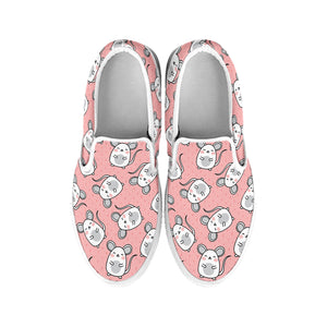 Cute Rat Pattern Print White Slip On Shoes