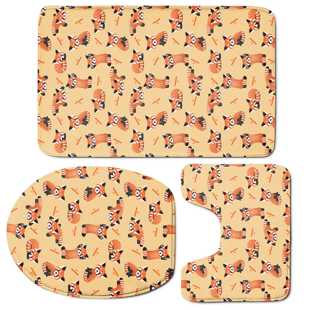 Cute Red Panda And Bamboo Pattern Print 3 Piece Bath Mat Set