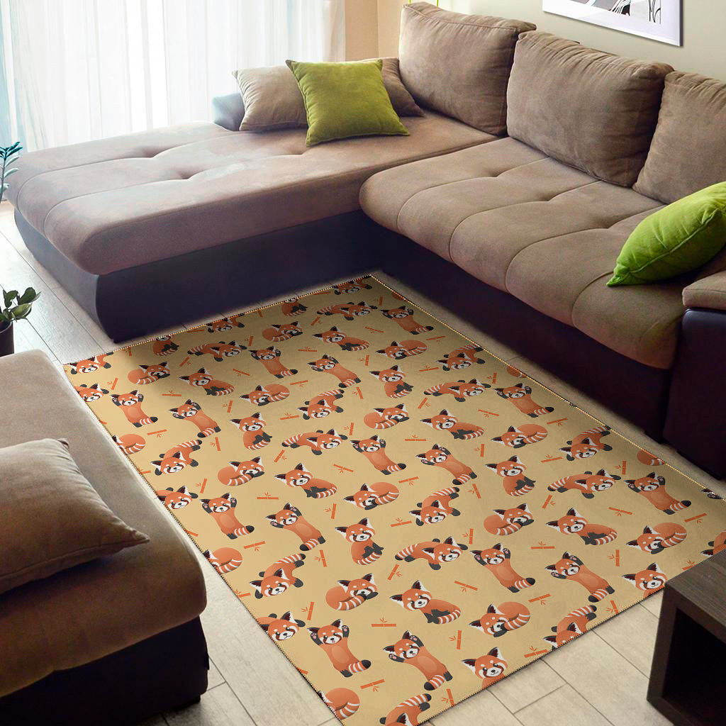 Cute Red Panda And Bamboo Pattern Print Area Rug