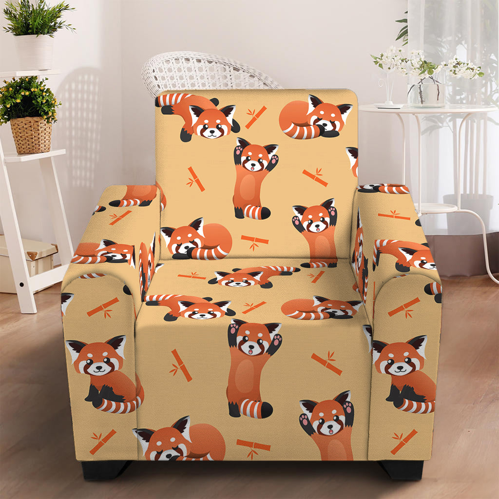 Cute Red Panda And Bamboo Pattern Print Armchair Slipcover