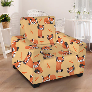 Cute Red Panda And Bamboo Pattern Print Armchair Slipcover