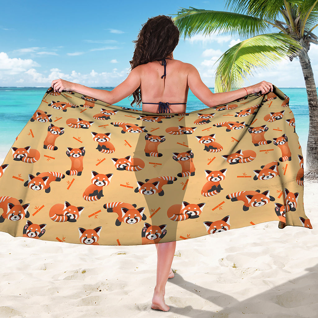 Cute Red Panda And Bamboo Pattern Print Beach Sarong Wrap