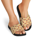 Cute Red Panda And Bamboo Pattern Print Black Slide Sandals