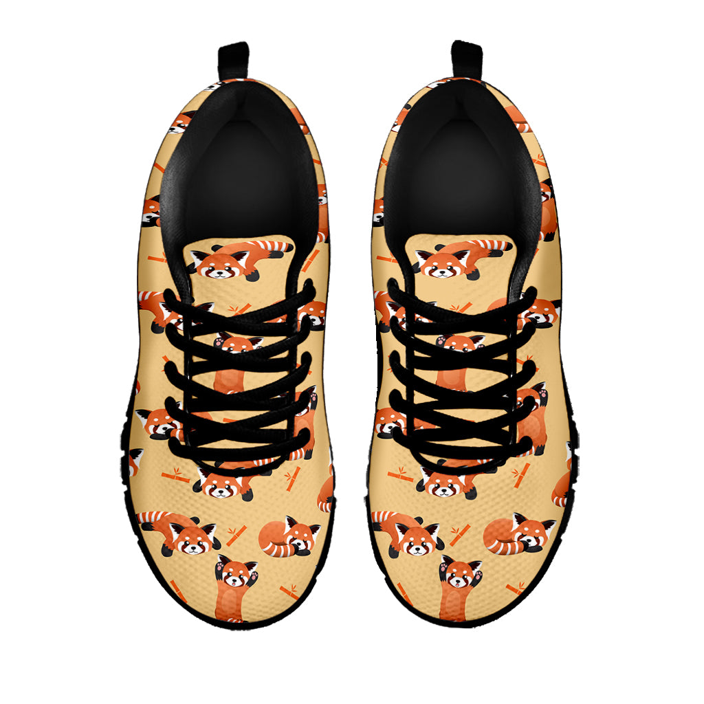 Cute Red Panda And Bamboo Pattern Print Black Sneakers