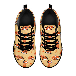 Cute Red Panda And Bamboo Pattern Print Black Sneakers