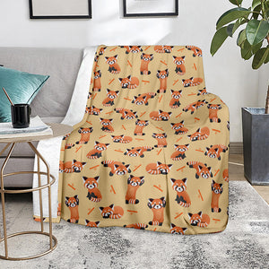 Cute Red Panda And Bamboo Pattern Print Blanket