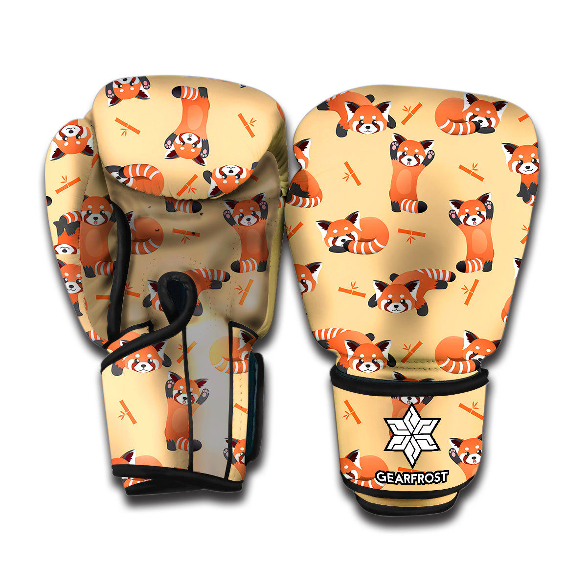 Cute Red Panda And Bamboo Pattern Print Boxing Gloves