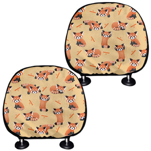 Cute Red Panda And Bamboo Pattern Print Car Headrest Covers