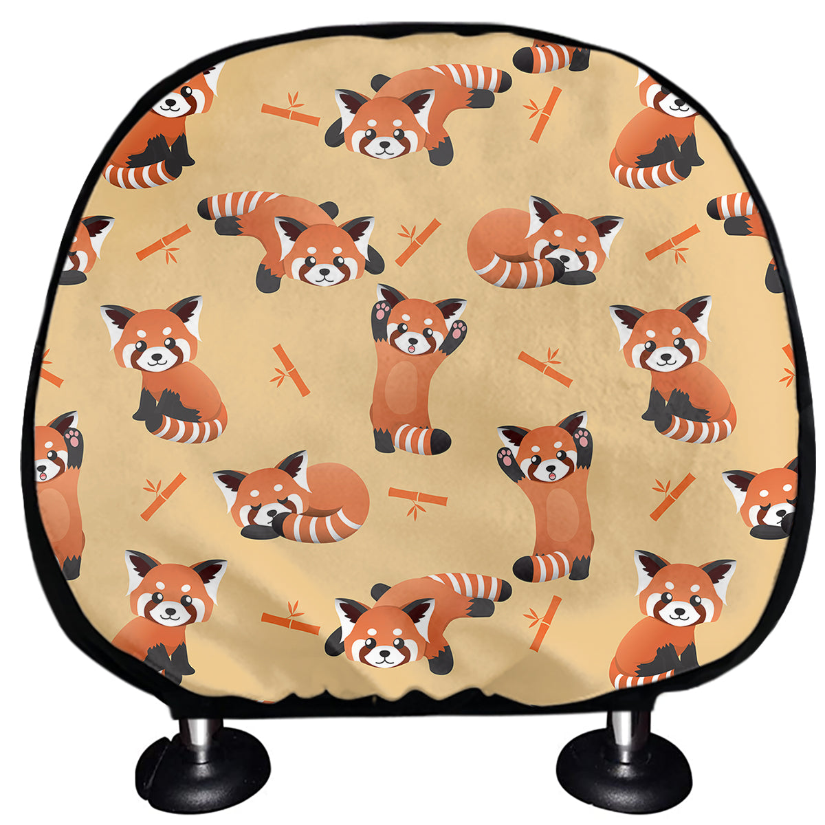 Cute Red Panda And Bamboo Pattern Print Car Headrest Covers