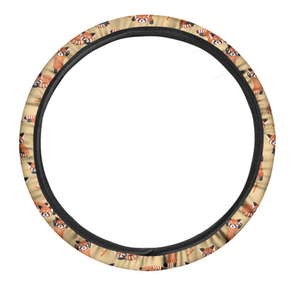 Cute Red Panda And Bamboo Pattern Print Car Steering Wheel Cover