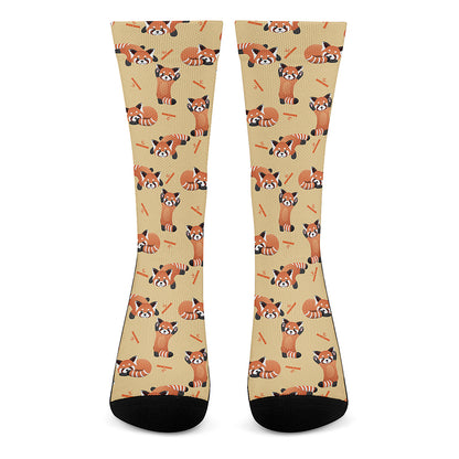 Cute Red Panda And Bamboo Pattern Print Crew Socks