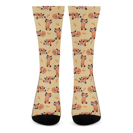 Cute Red Panda And Bamboo Pattern Print Crew Socks