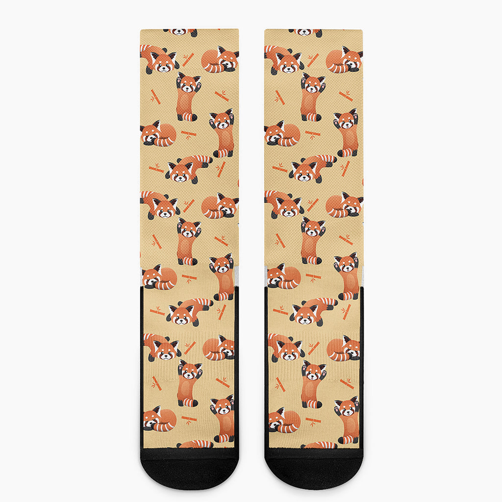 Cute Red Panda And Bamboo Pattern Print Crew Socks